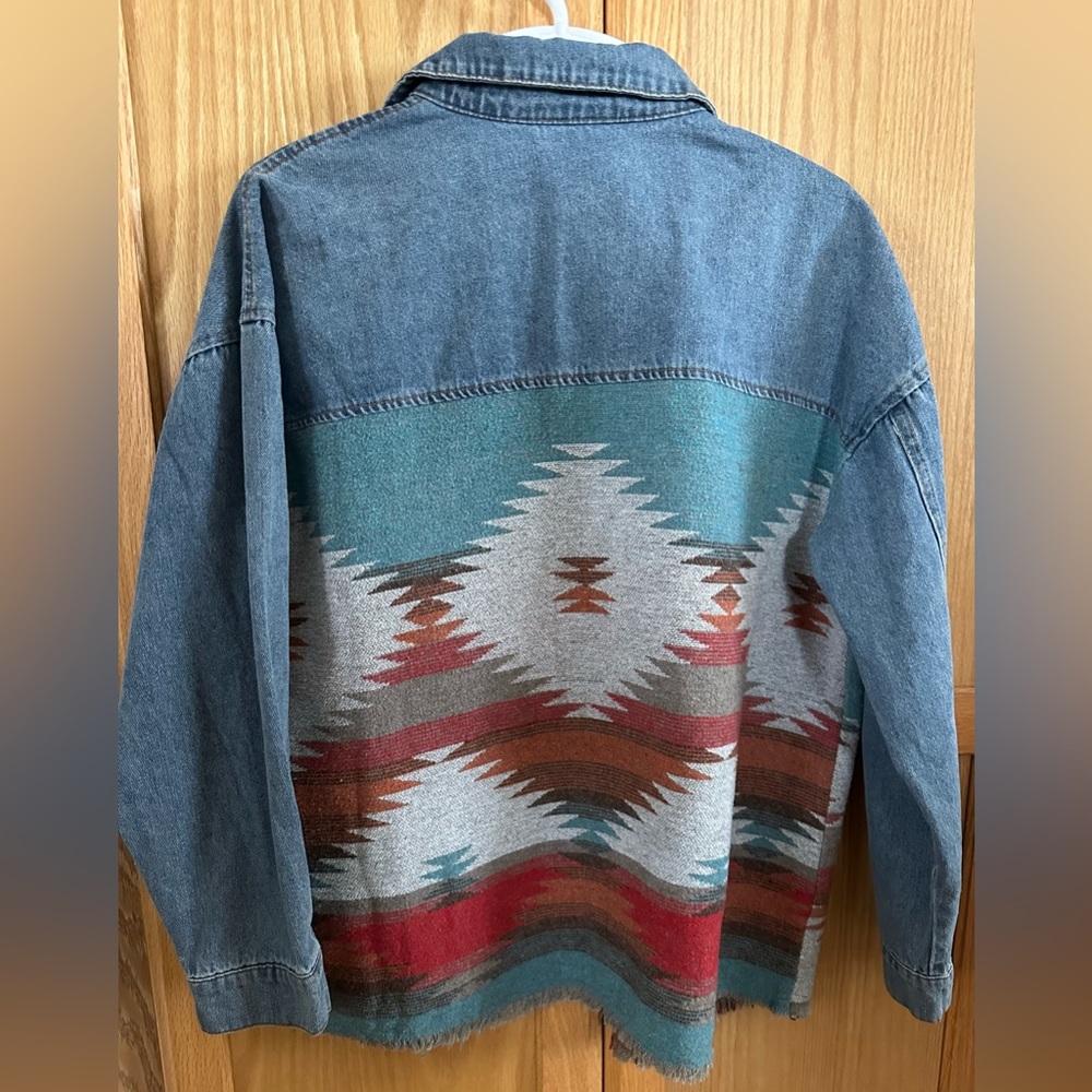 Denim Aztec-Print Jacket - Blue with Multicolor Pattern - Picture 3 of 3